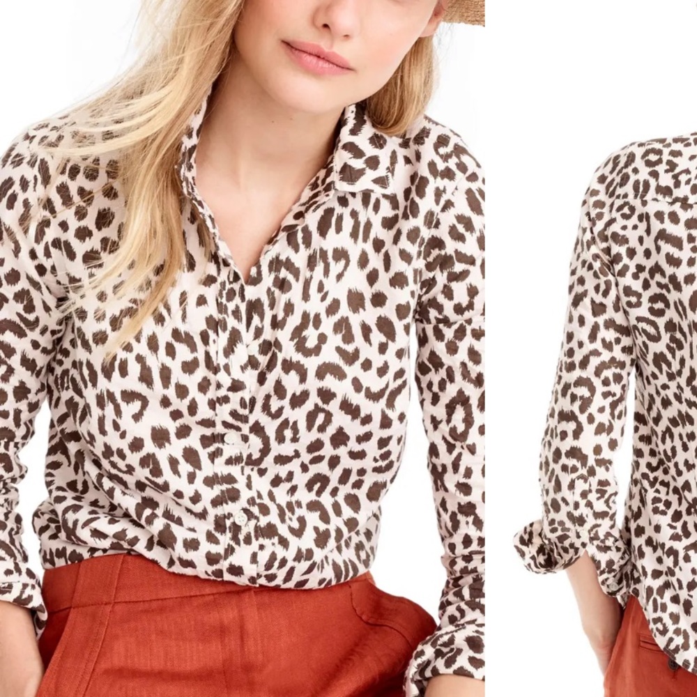 J. Crew Perfect Fit Leopard Print Linen Blend Top